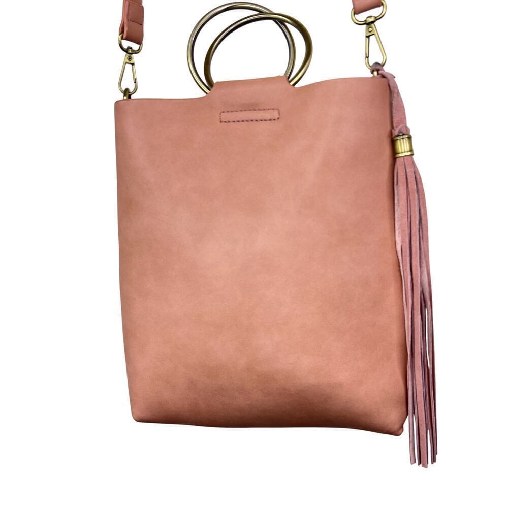 Anthropologie Pink Faux Leather Crossbody Purse Handbag Circle Handle Bag - Picture 3 of 8